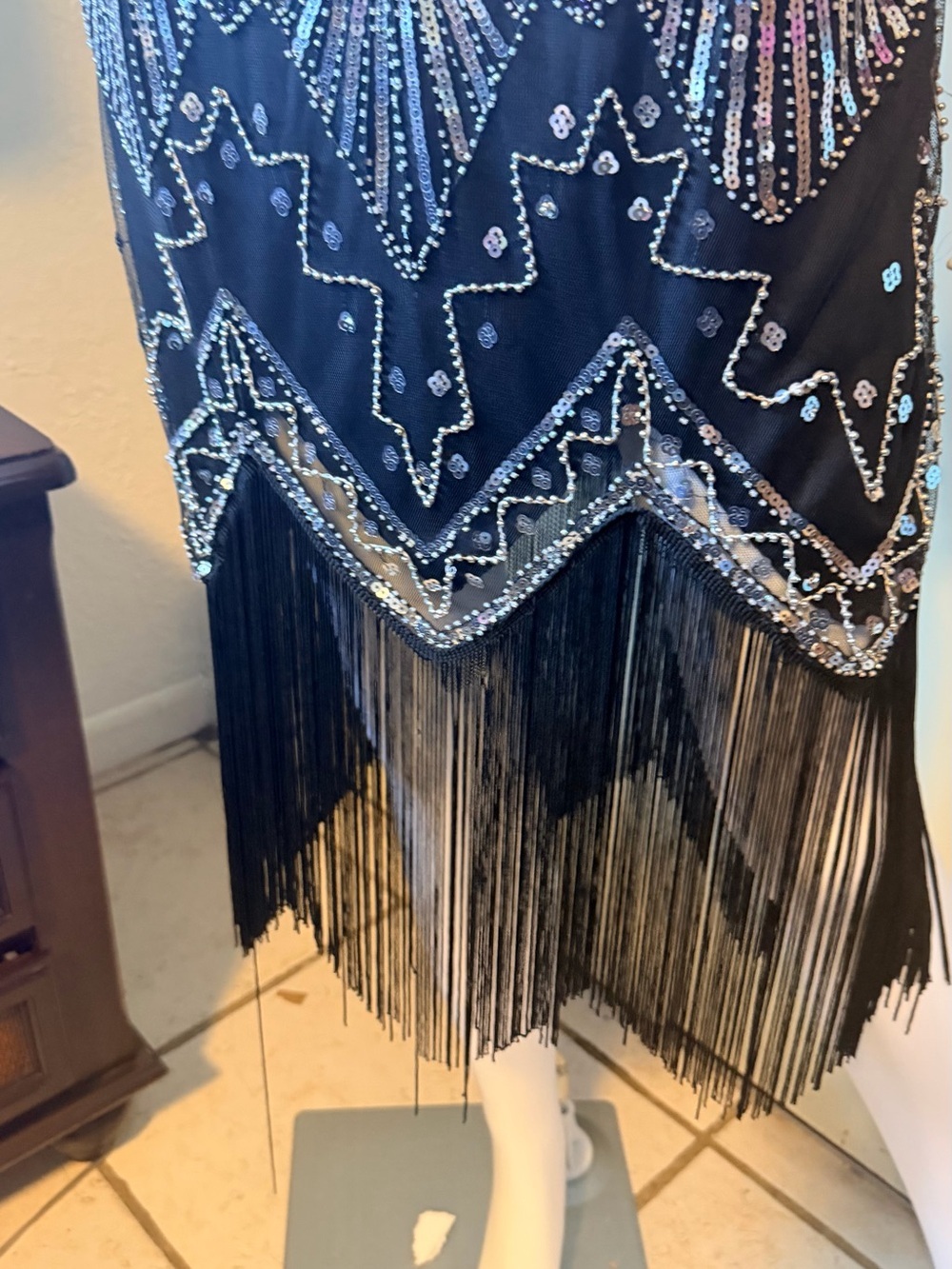 Unique Vintage Black Beaded 1920s‎ Flapper Fringe Dress Size S - Picture 4 of 16